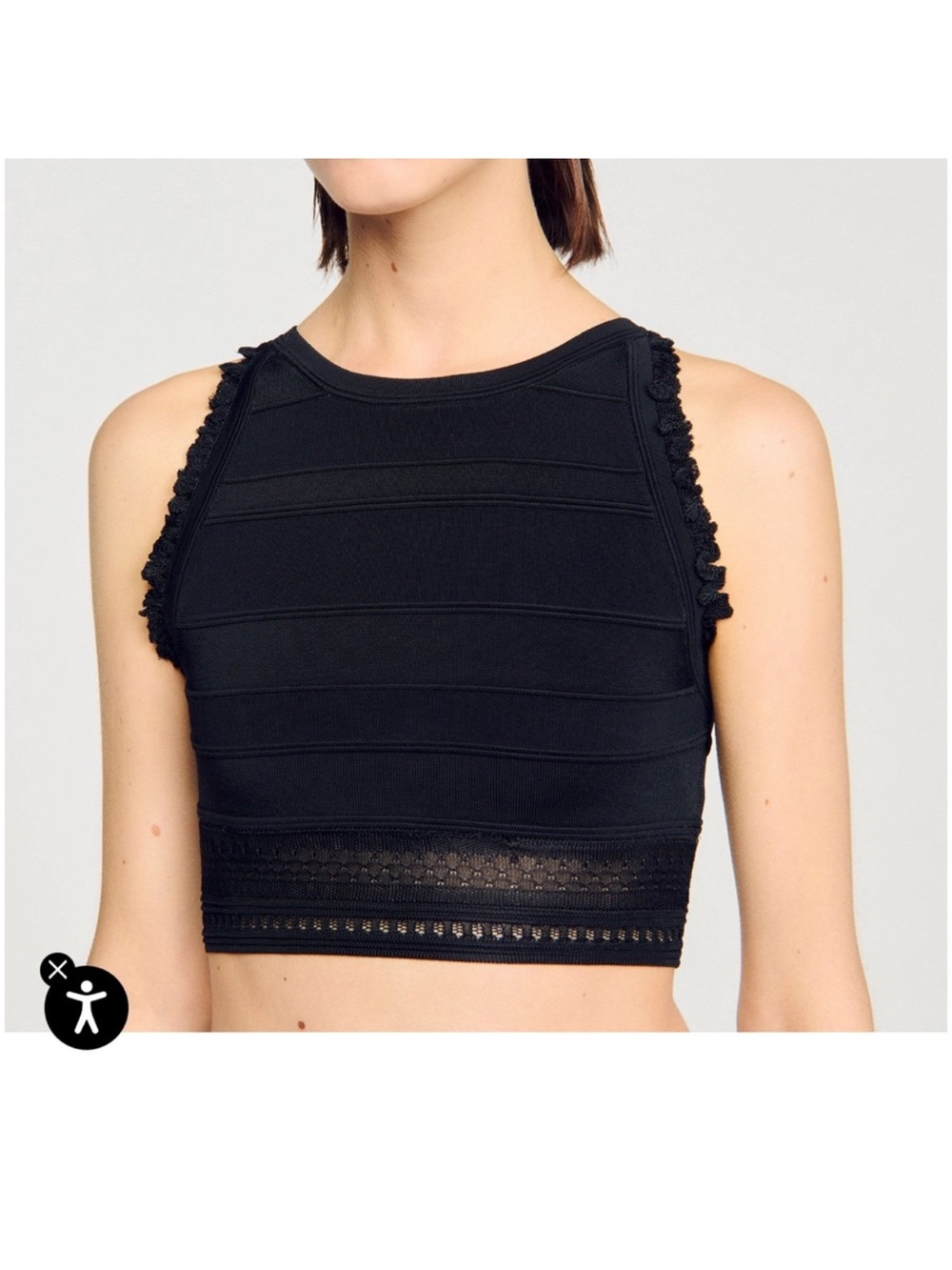 Sandro Black Sleeveless Cropped Knit Top